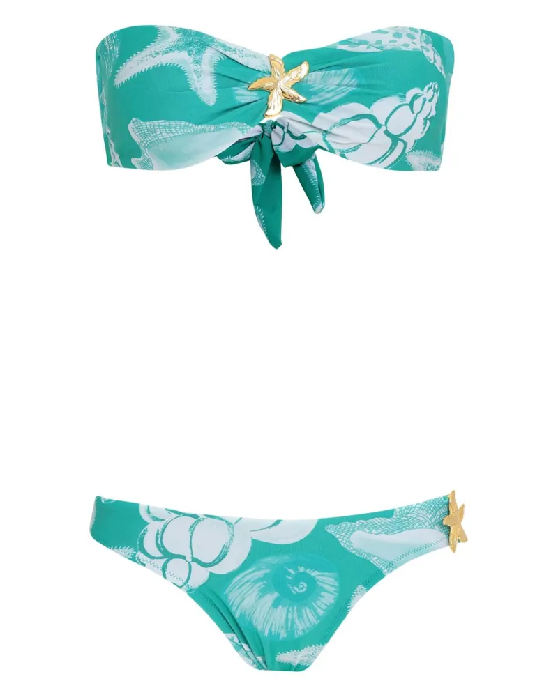 Amir Slama Bikini mit Muschel-Print - Blau Blau
