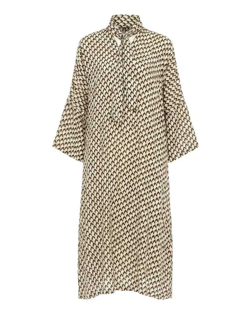 ODEEH pussy-bow geometric-print midi dress - Nude Nude