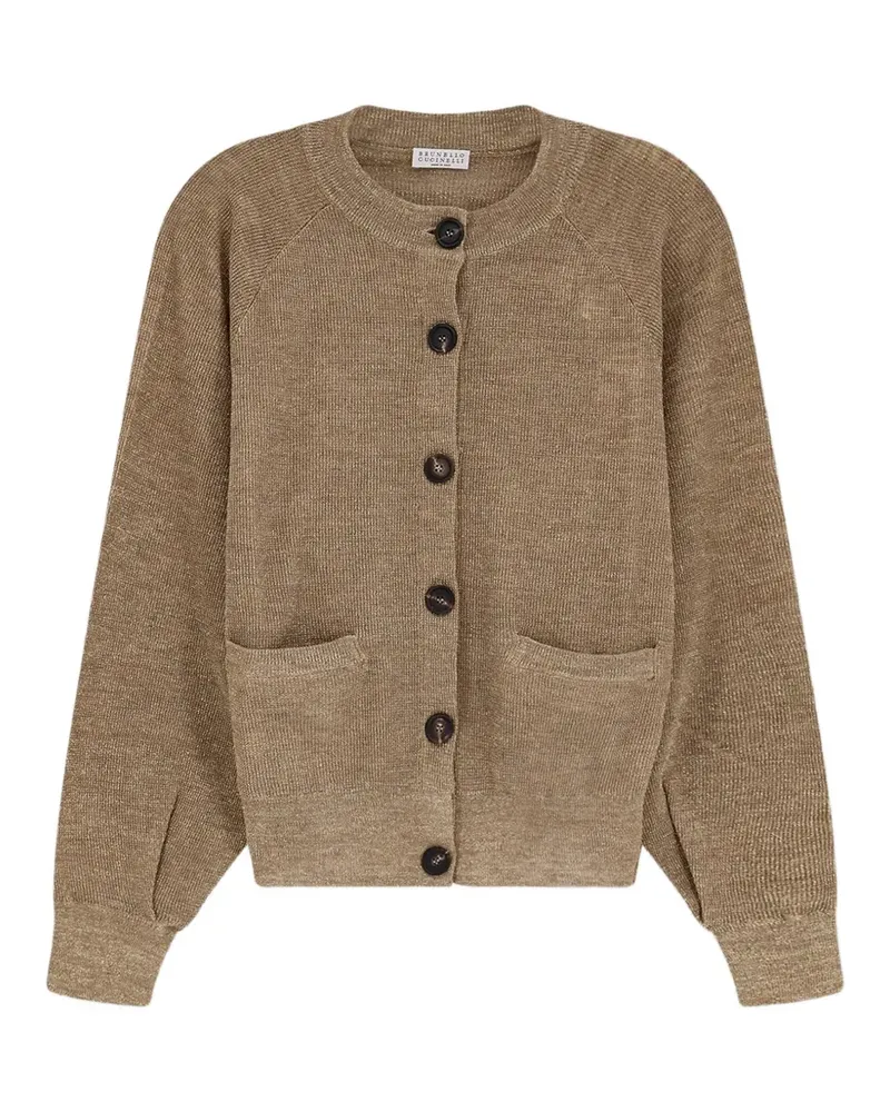 Brunello Cucinelli metallic-effect raglan-sleeve cardigan - Nude Nude