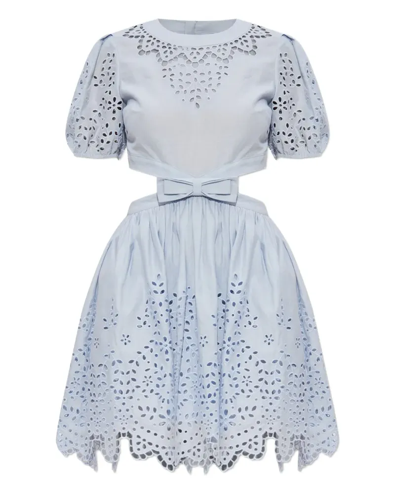 Self-Portrait Kleid aus Leinen-Baumwollgemisch - Blau Blau