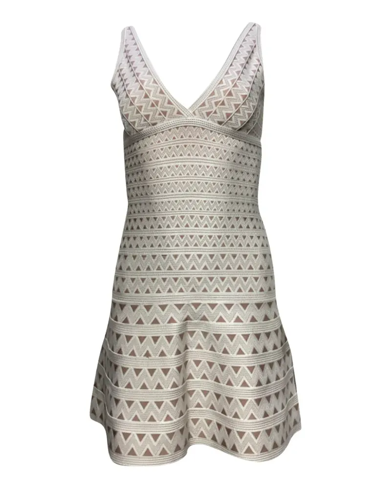 Hervé Léger chevron V-neck dress - Weiß Weiß