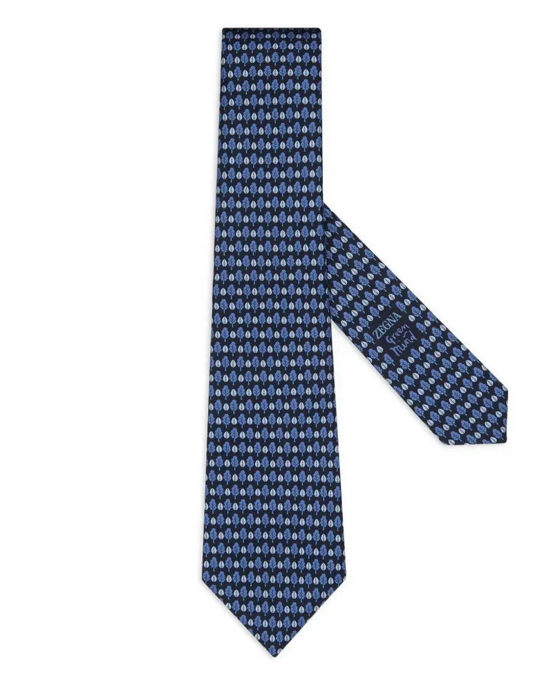 Ermenegildo Zegna Seidenkrawatte mit Blatt-Print - Blau Blau