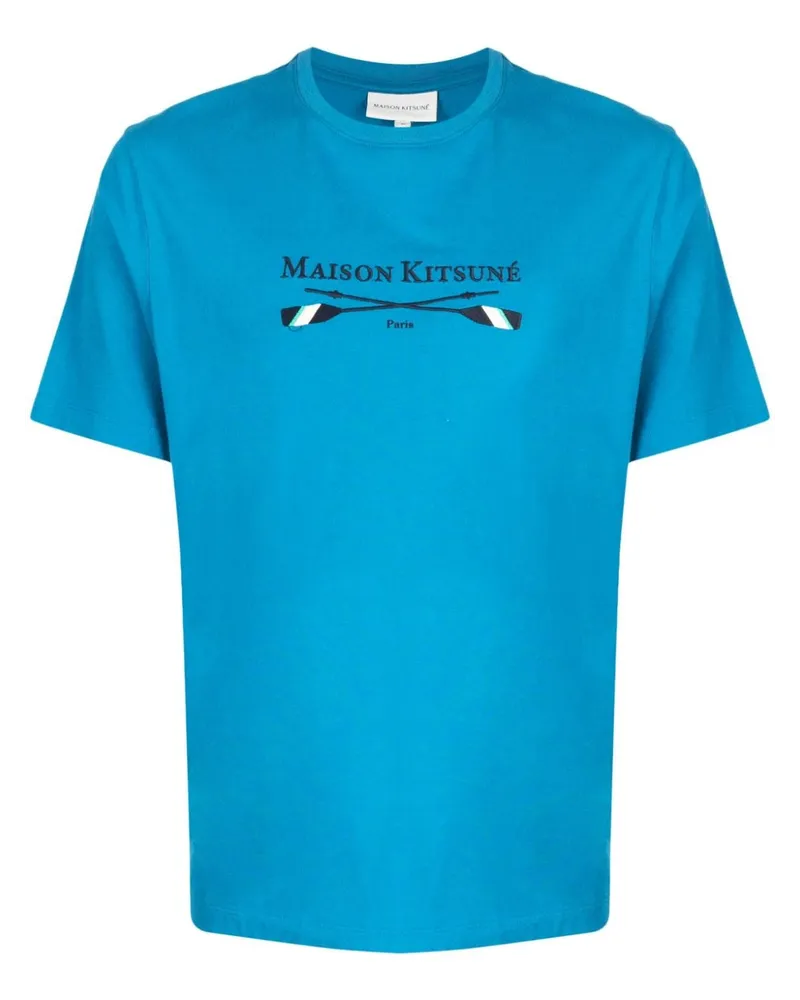 Kitsuné T-Shirt mit Logo-Stickerei Blau