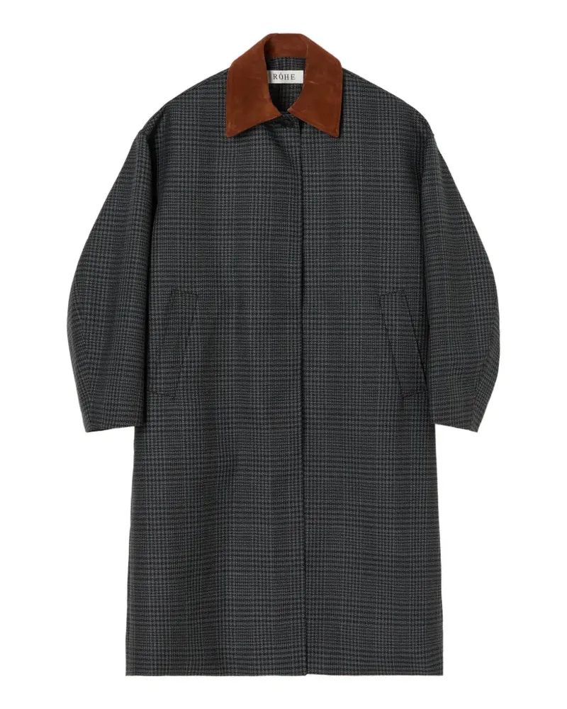 Róhe suede-collar check trench coat - Grau Grau