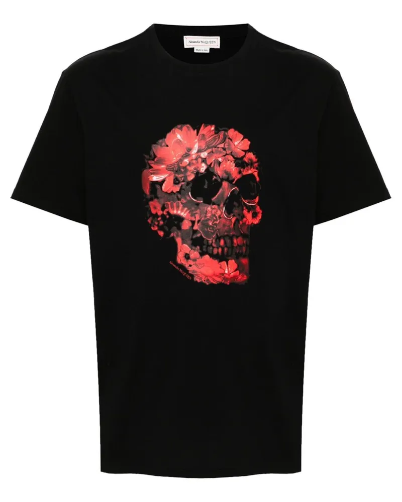 Alexander McQueen Wax Flower Skull T-Shirt - Schwarz Schwarz