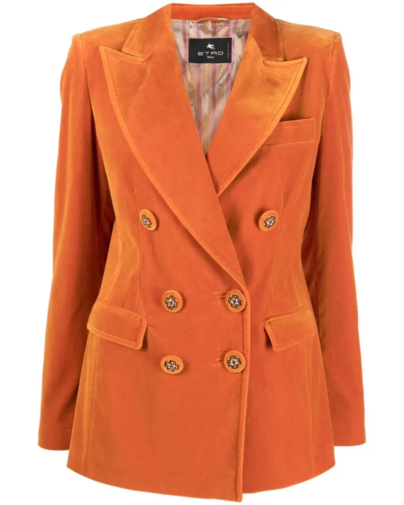 Etro Doppelreihiger Samtblazer Orange