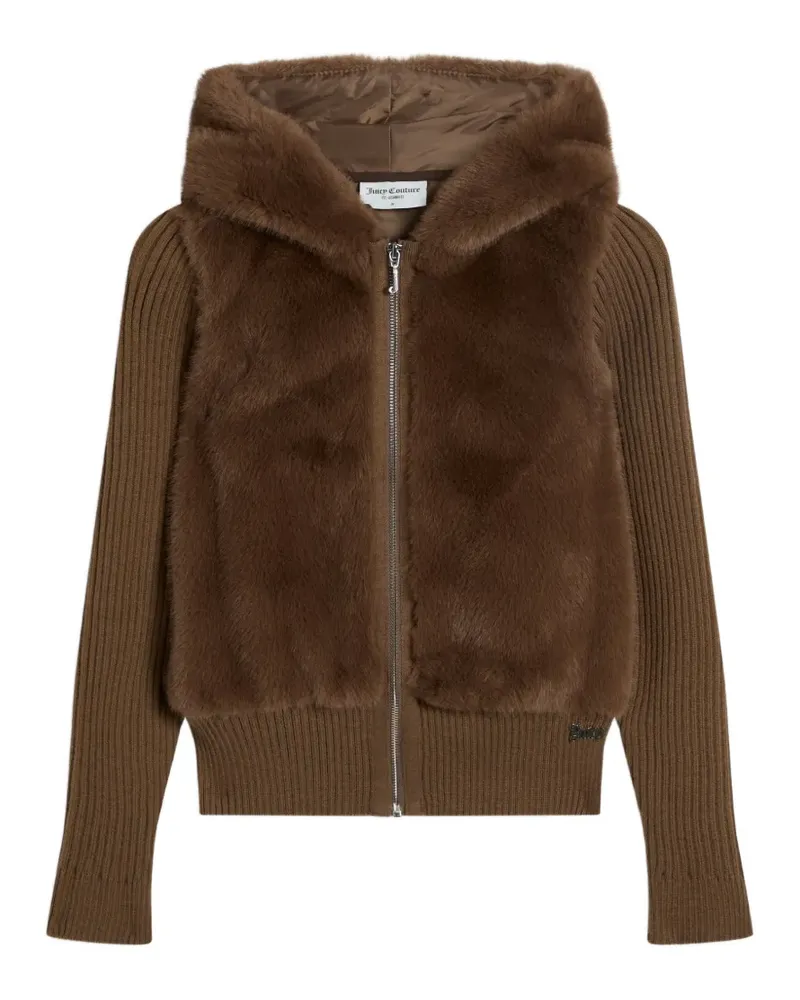 Juicy Couture Gestrickte Kapuzenjacke mit Faux Fur - Braun Braun