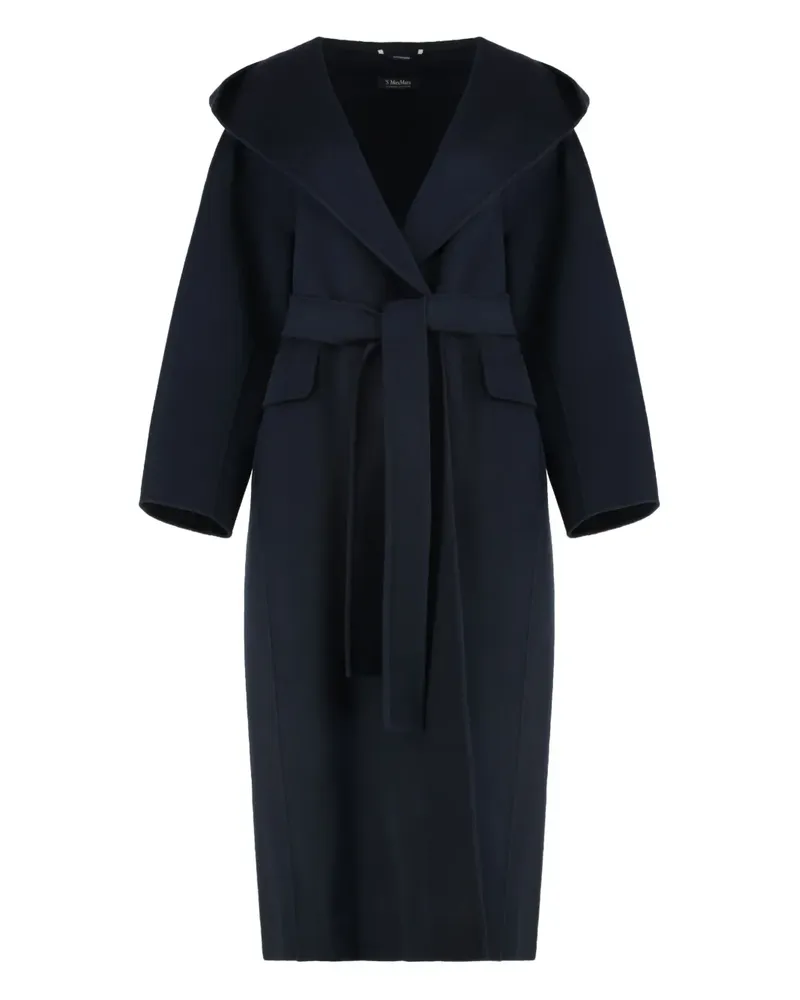 Max Mara hooded belted wool coat - Blau Blau