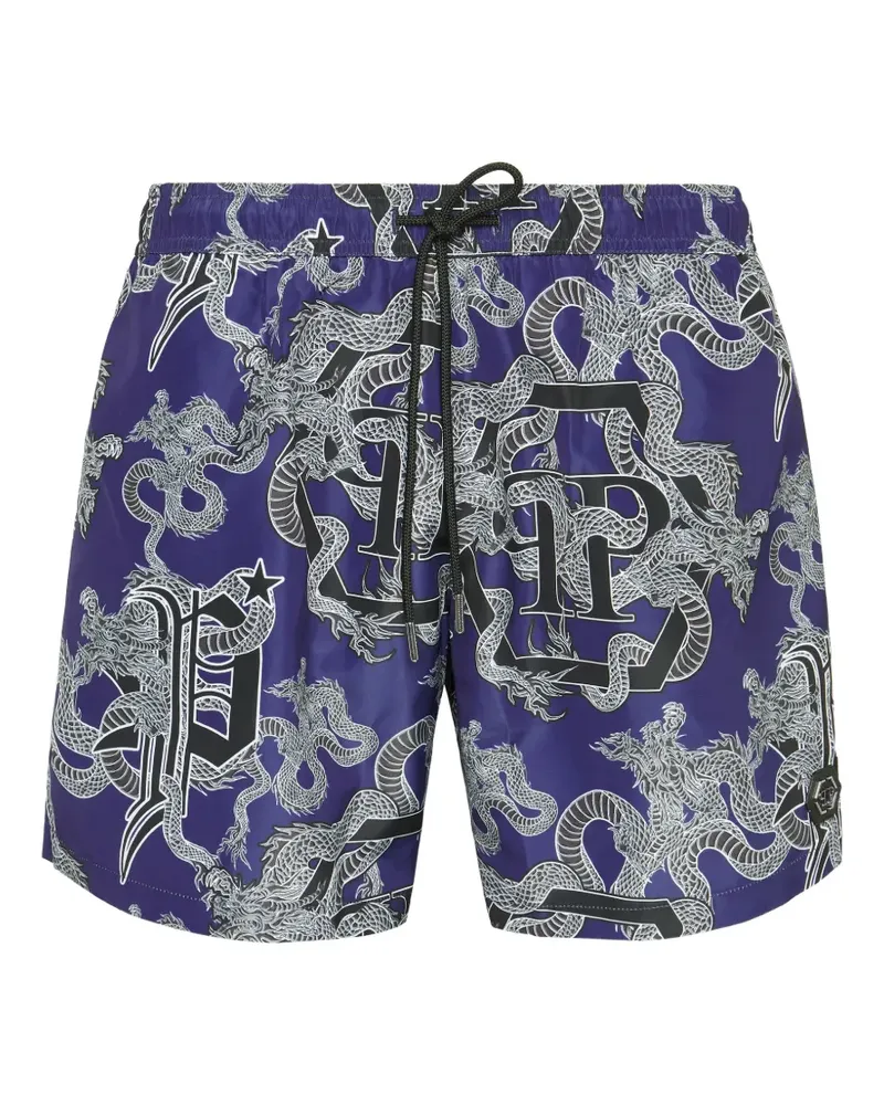 Philipp Plein Badeshorts mit Print - Blau Blau
