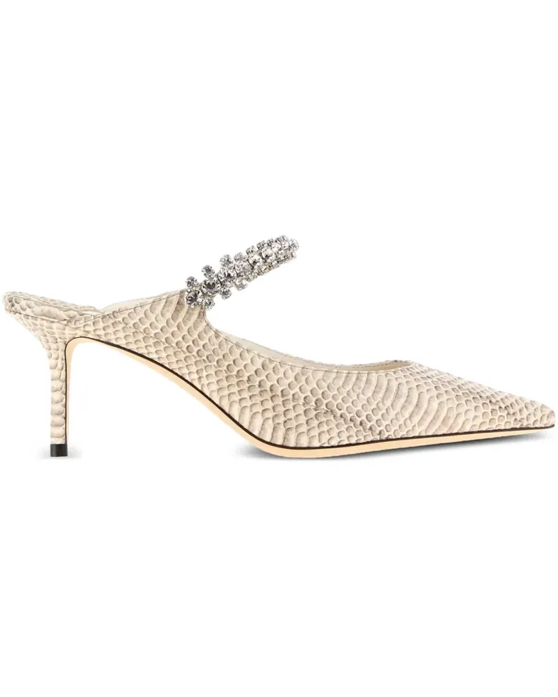 Jimmy Choo Mules aus Schlangenleder mit Kristallen 65mm - Nude Nude