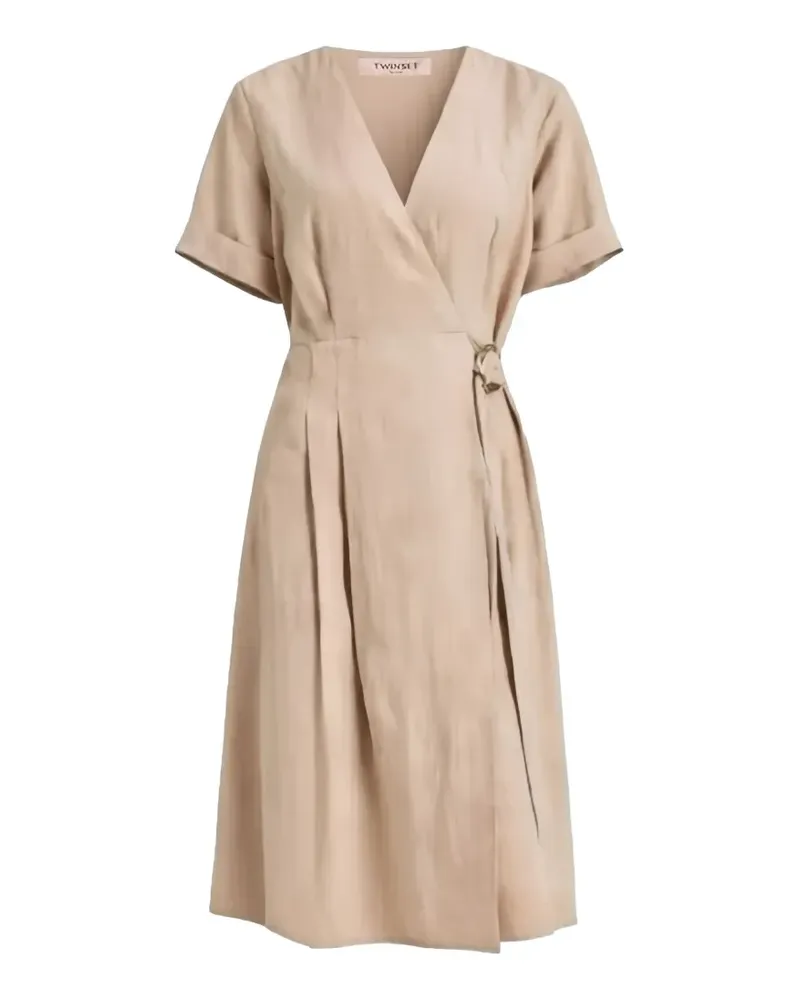 Twin-Set pleated wrap midi dress - Nude Nude