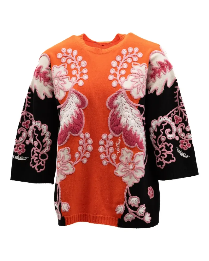 Valentino Garavani floral-embroidered panelled sweater - Orange Orange