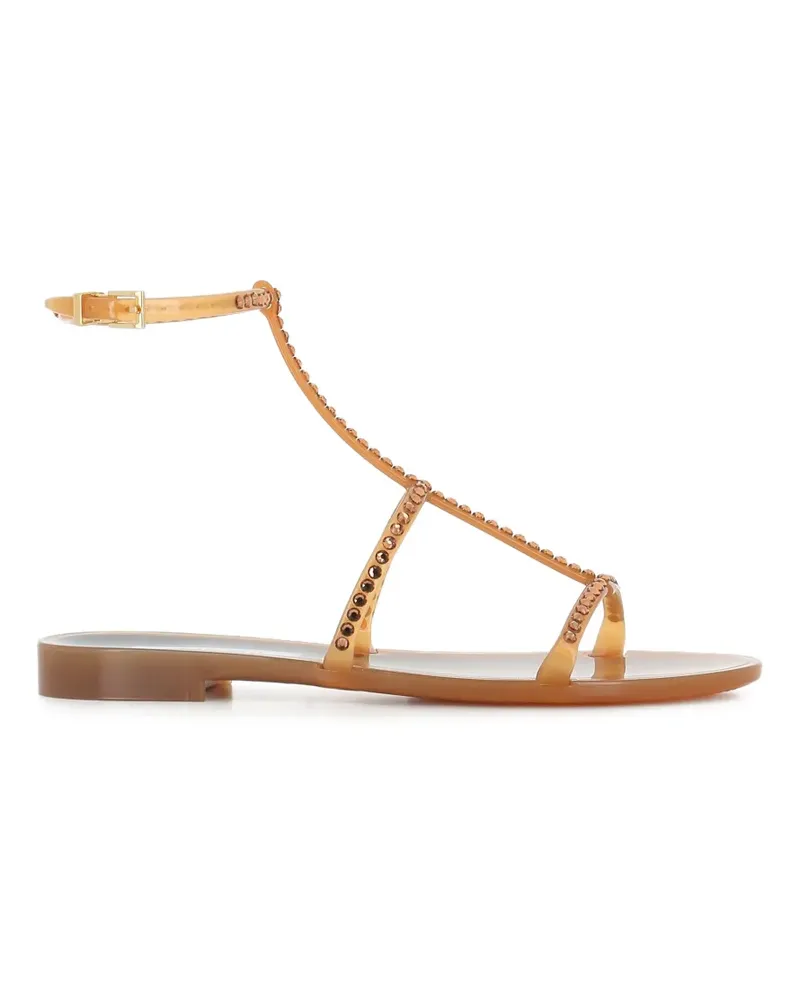 Menghi Flache Sandalen mit Kristallen - Braun Braun