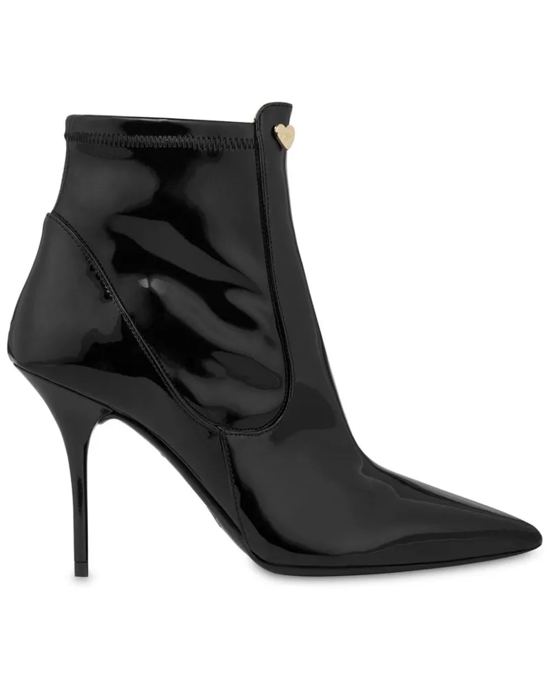 Moschino pointed-toe patent-finish ankle boots Schwarz