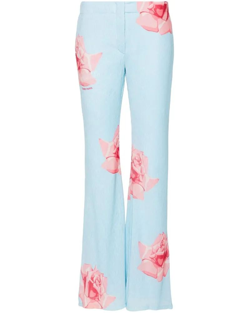 Kenzo Ausgestellte Hose mit Rosen-Print - Blau Blau