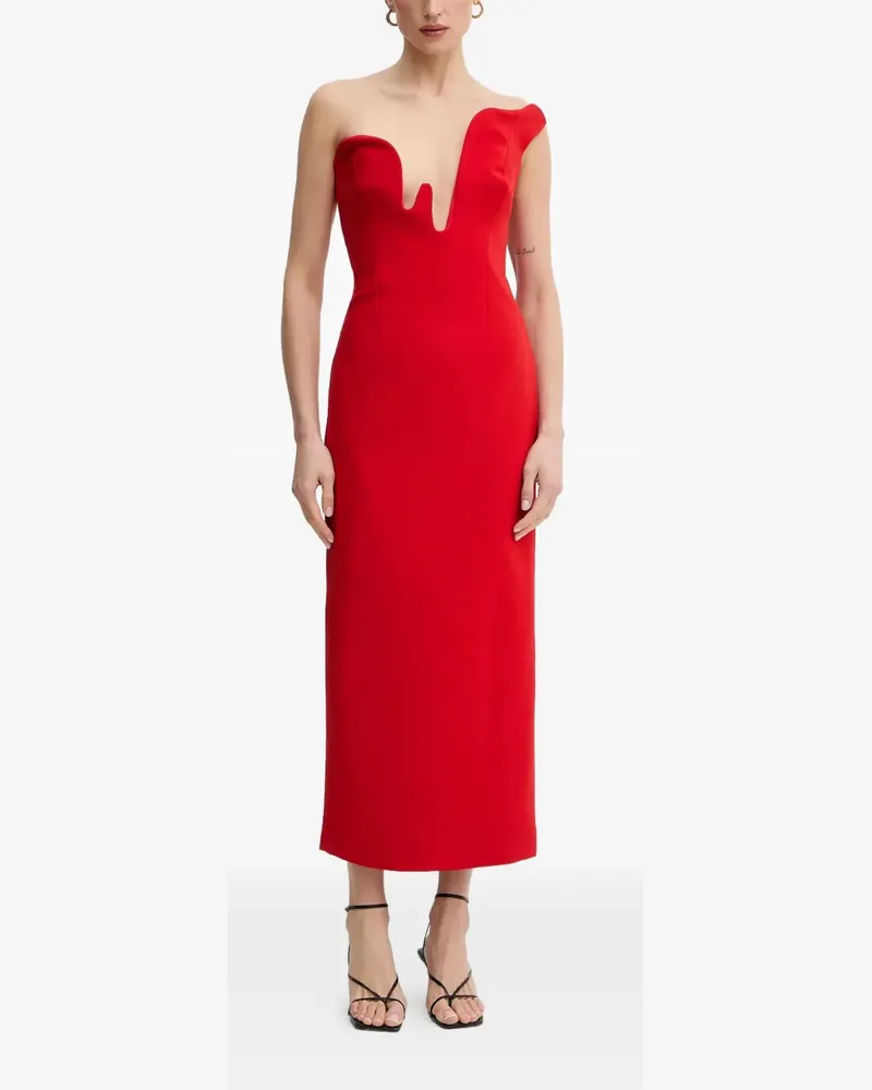 Bardot Schulterfreies Rosalyn Midikleid mit V-Ausschnitt - Rot Rot