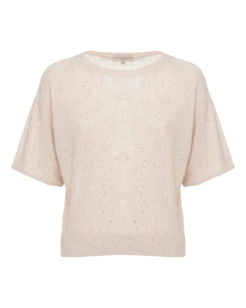 Antonelli Firenze sequin-embellished short-sleeve sweater - Nude Nude