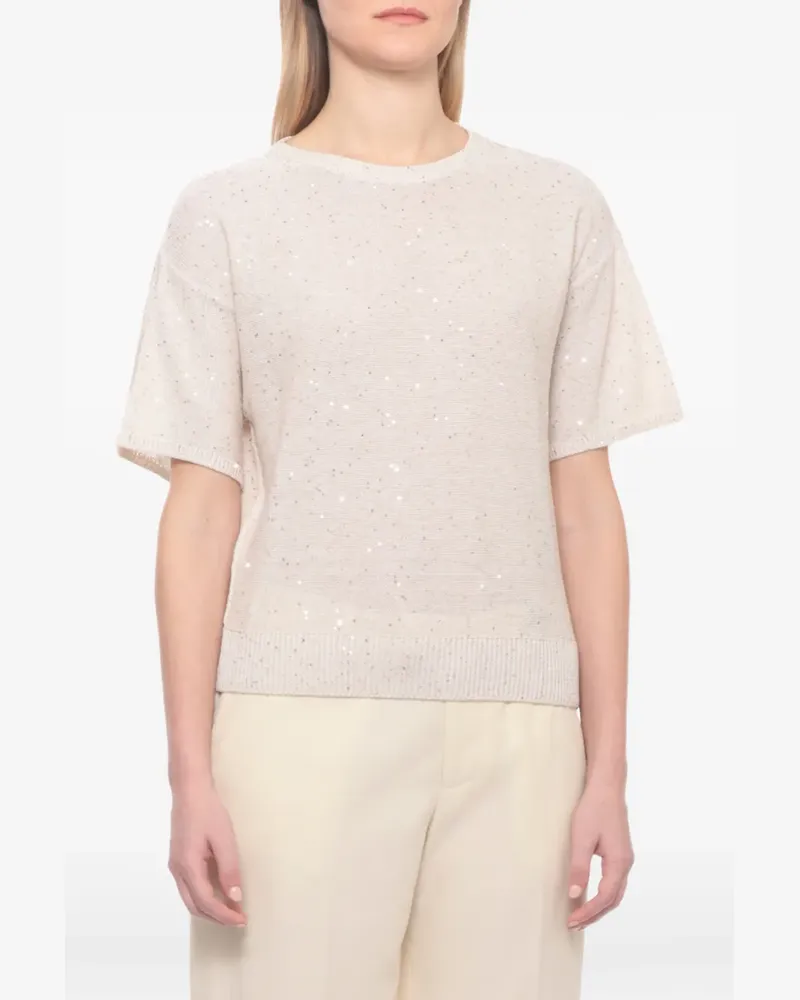 Antonelli Firenze sequin-embellished short-sleeve sweater - Nude Nude