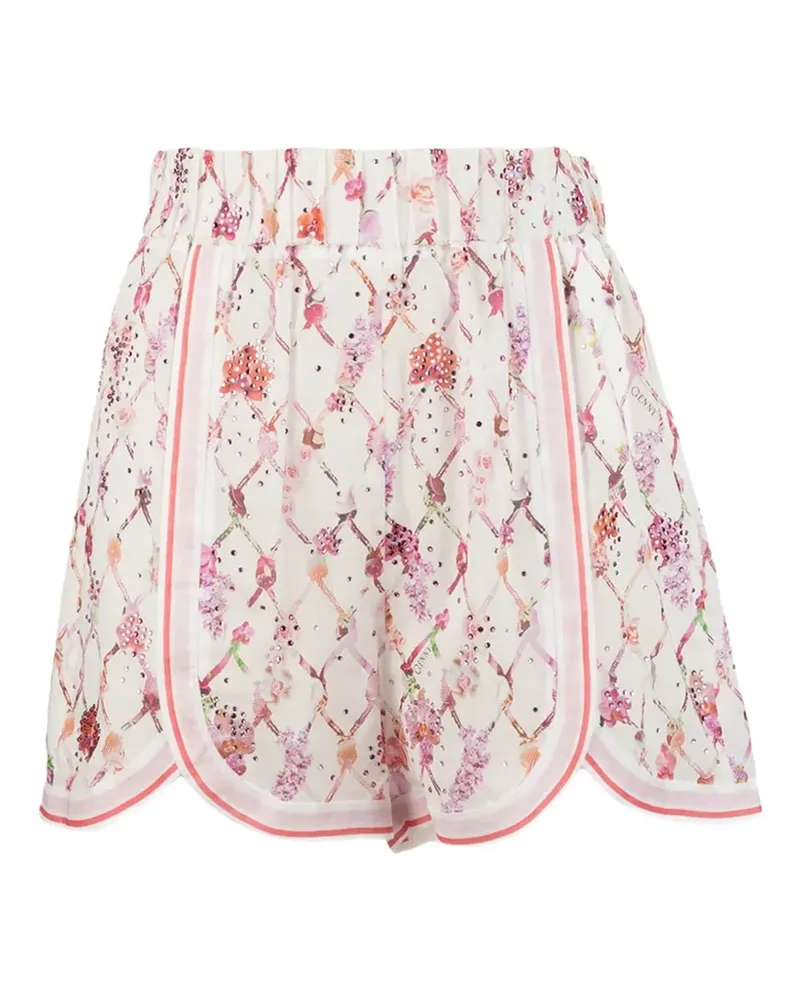 Genny floral-print crystal-embellished shorts - Weiß Weiß