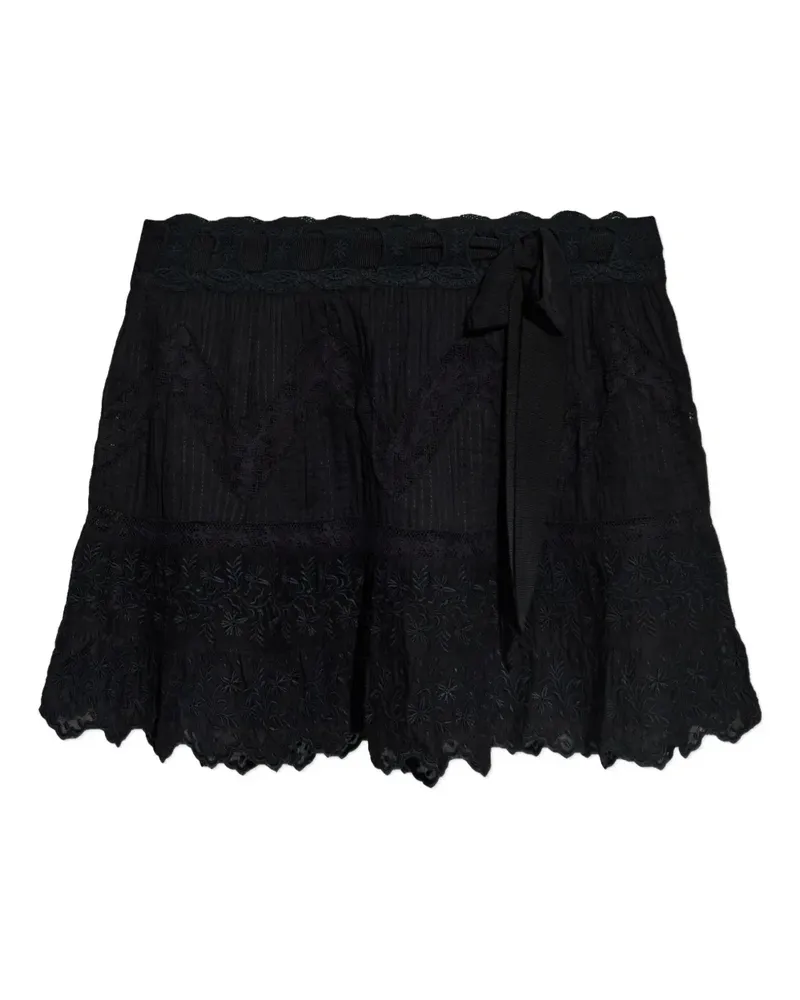 LoveShackFancy embroidered ruffled skirt - Schwarz Schwarz
