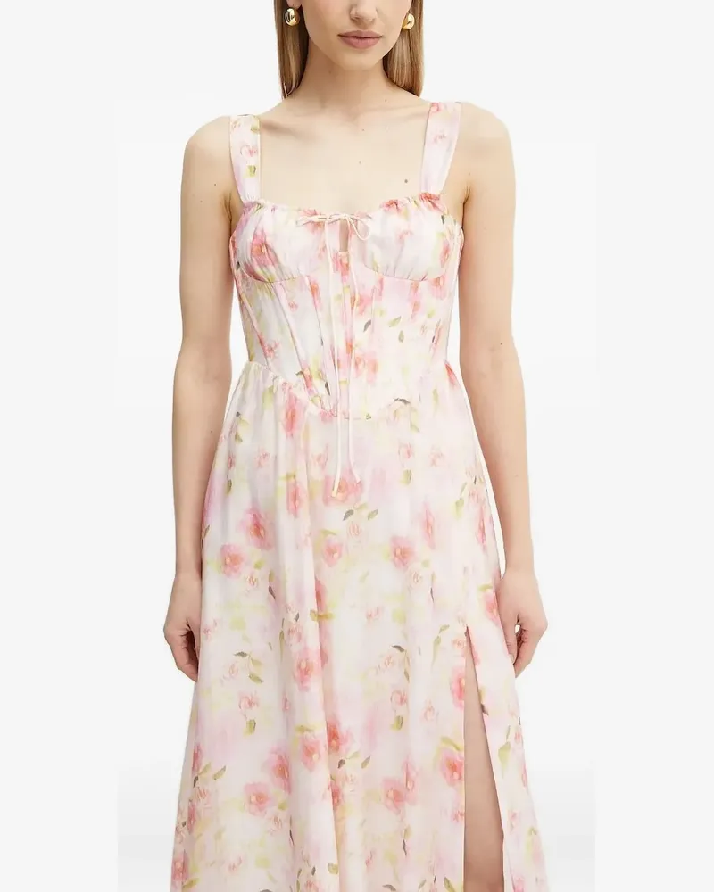 Bardot Esra Midikleid mit Blumenkorsett - Weiß Weiß