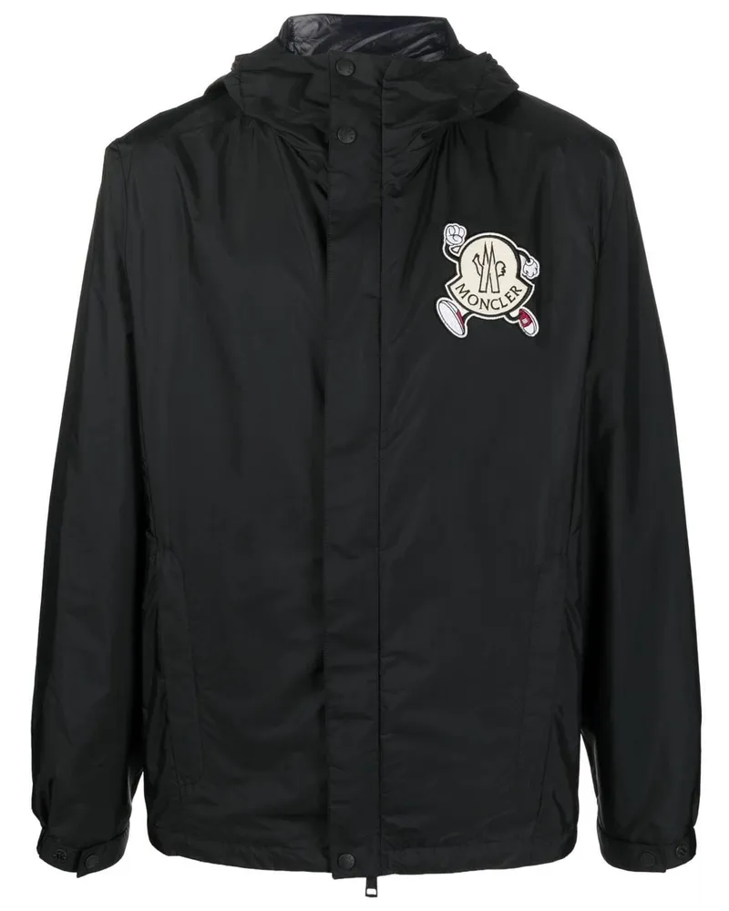 Moncler Guiers Kapuzenjacke mit Logo-Patch - Schwarz Schwarz