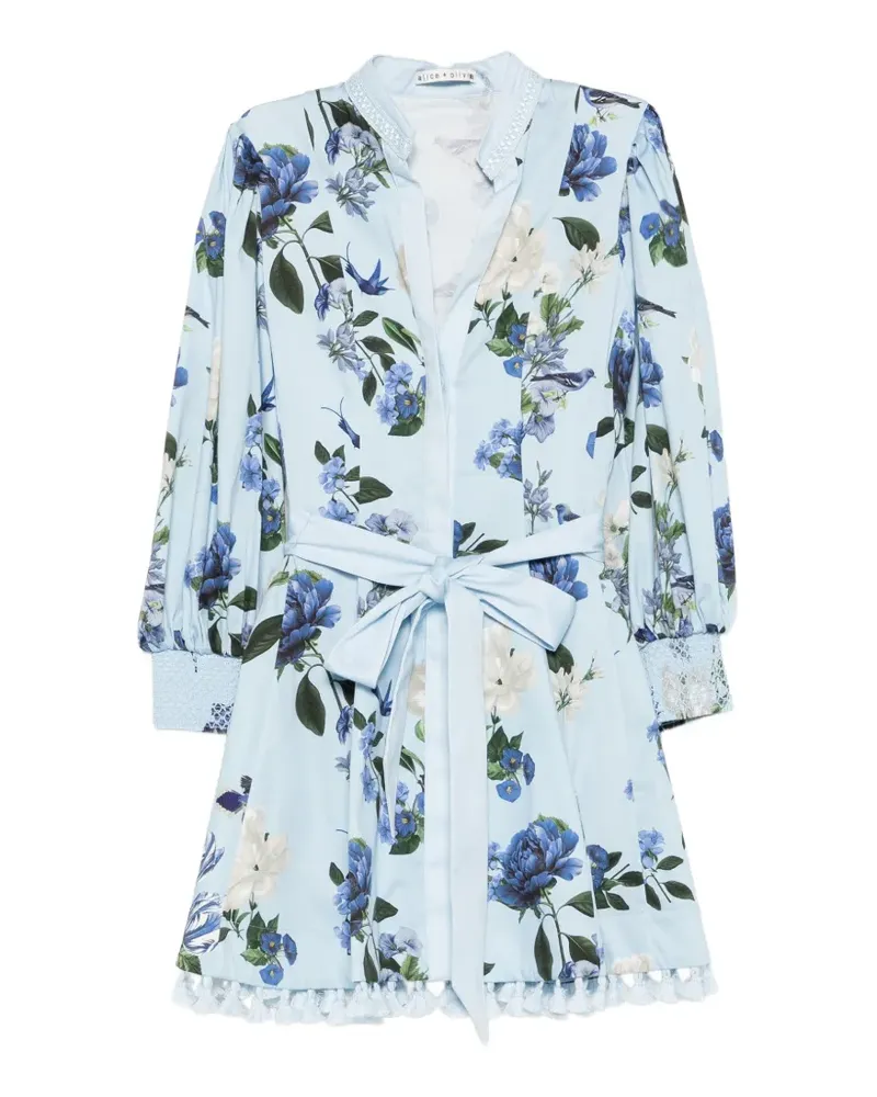 Alice + Olivia Minikleid mit Blumenprint und Quasten - Blau Blau