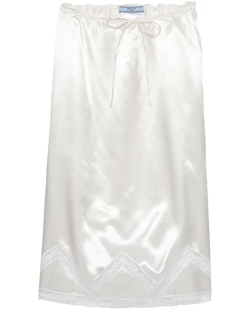 Prada Bestickter Satin-Midirock - Weiß Weiß