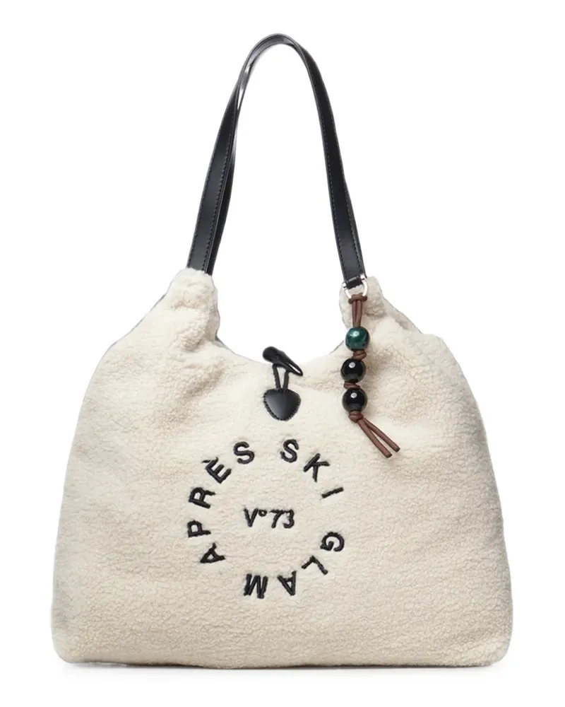 V°73 teddy-effect embroidered shoulder bag - Nude Nude