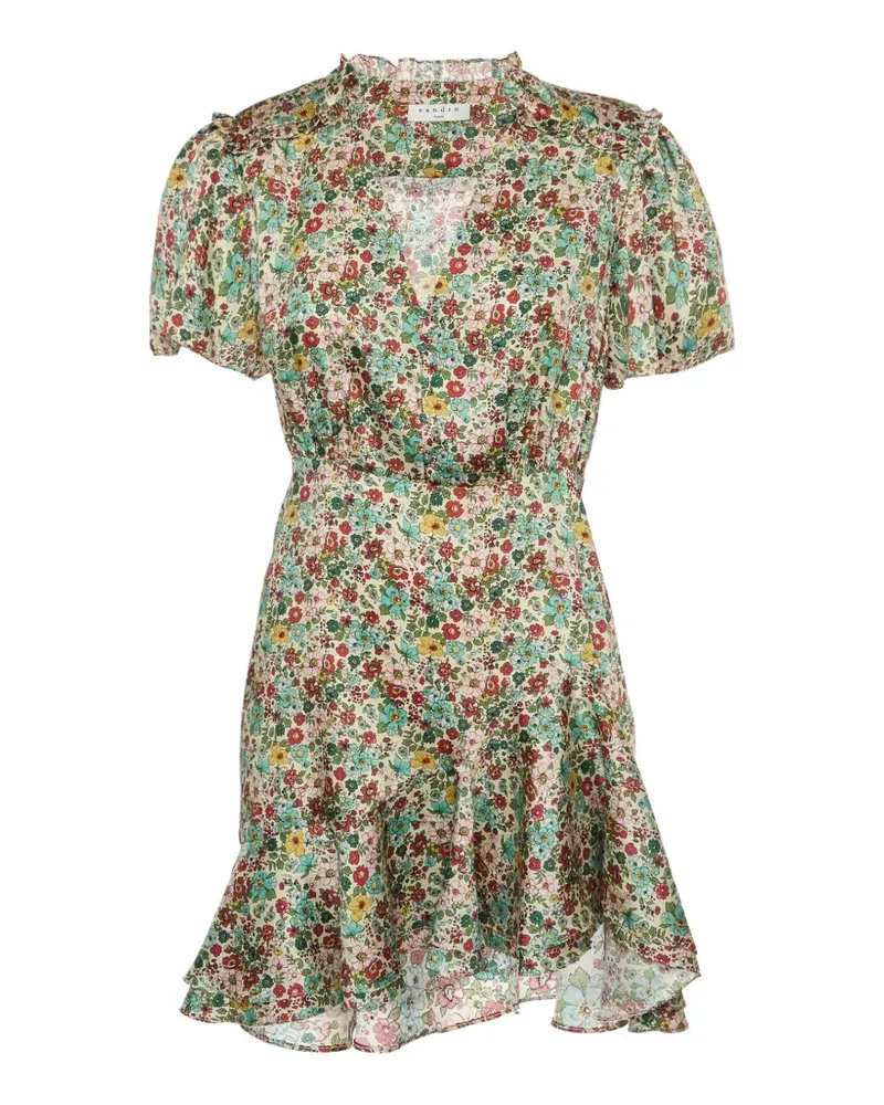 Sandro mini floral-print ruffled dress - Nude Nude