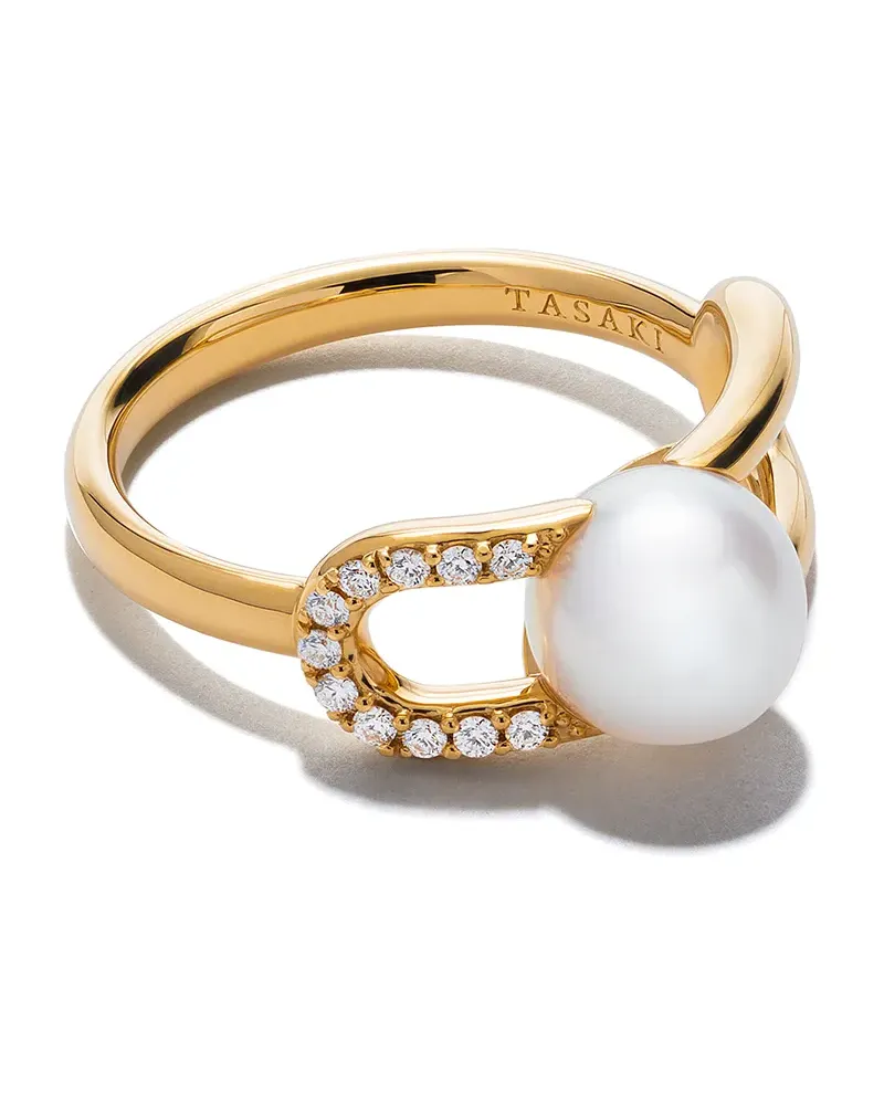 TASAKI 18kt Gelbgoldring mit Perle und einem Diamanten Gold