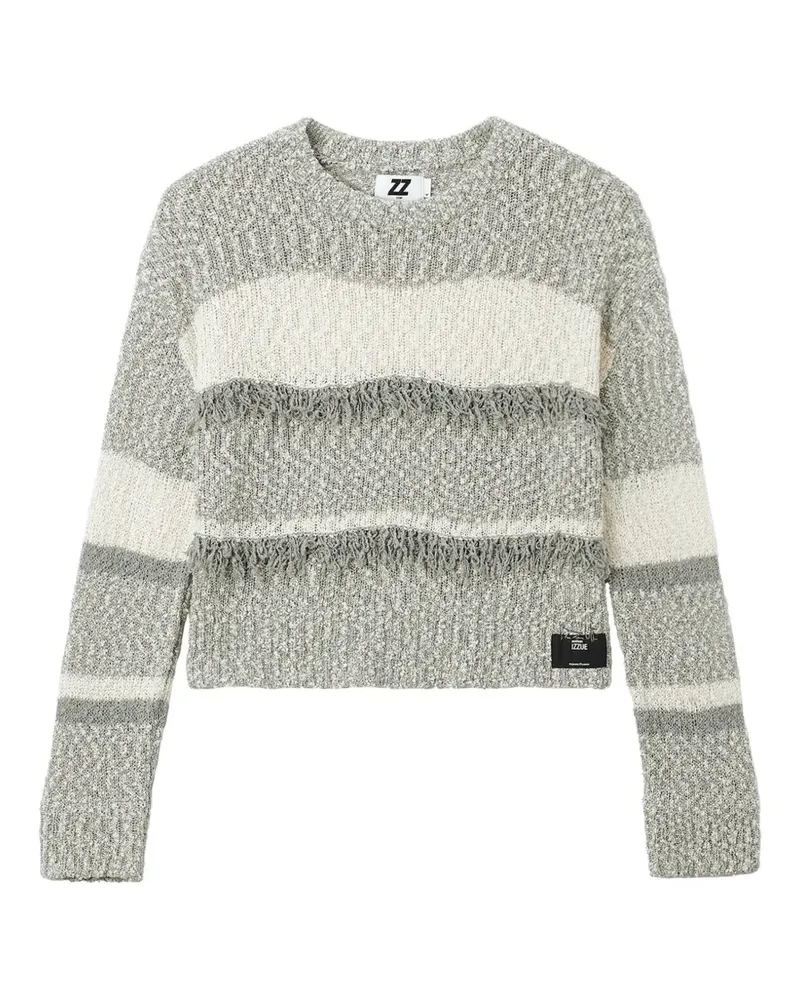 Izzue Gestreifter Pullover mit Fransenbesatz - Grau Grau