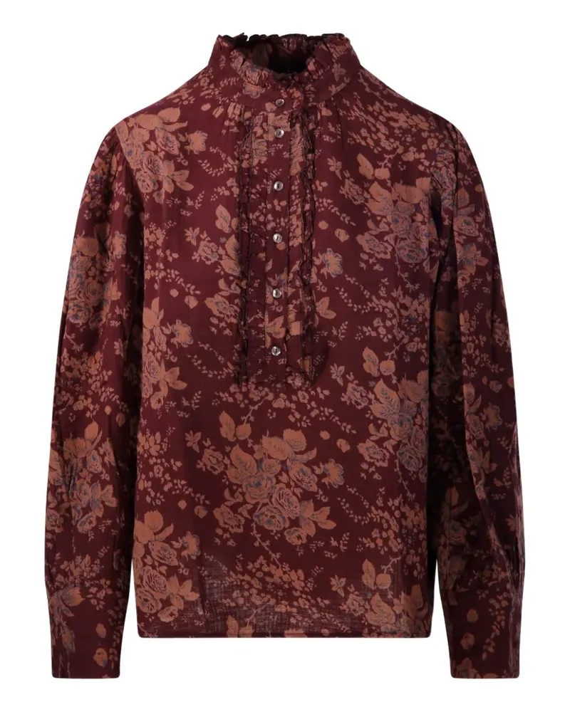 Antik Batik Gerüschte Bluse mit Blumenprint - Braun Braun