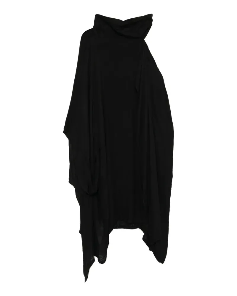 Yohji Yamamoto Asymmetrisches schulterfreies Kleid aus doppellagiger Gaze - Schwarz Schwarz