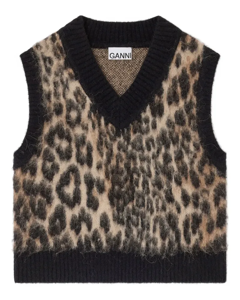 Ganni V-neck leopard-print vest - Nude Nude