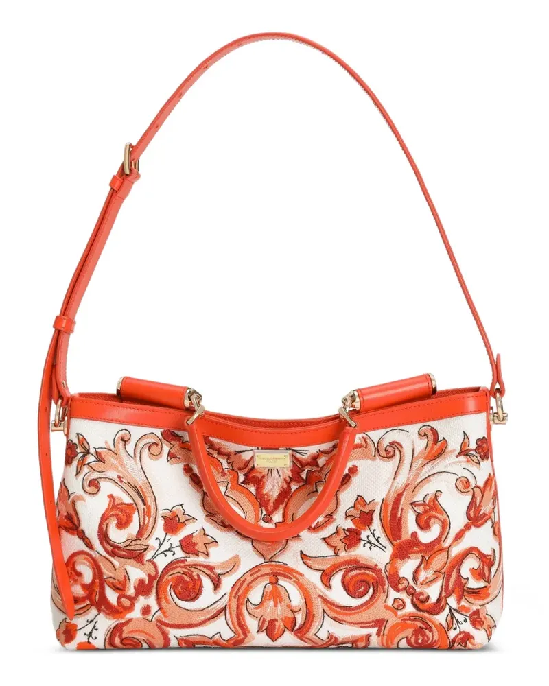 Dolce & Gabbana Mittelgroße Vittoria Handtasche mit Majolika-Stickerei - Weiß Weiß
