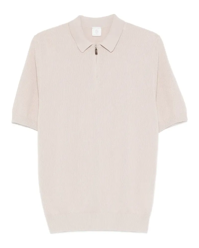 Eleventy Geripptes Poloshirt mit Reißverschluss - Nude Nude