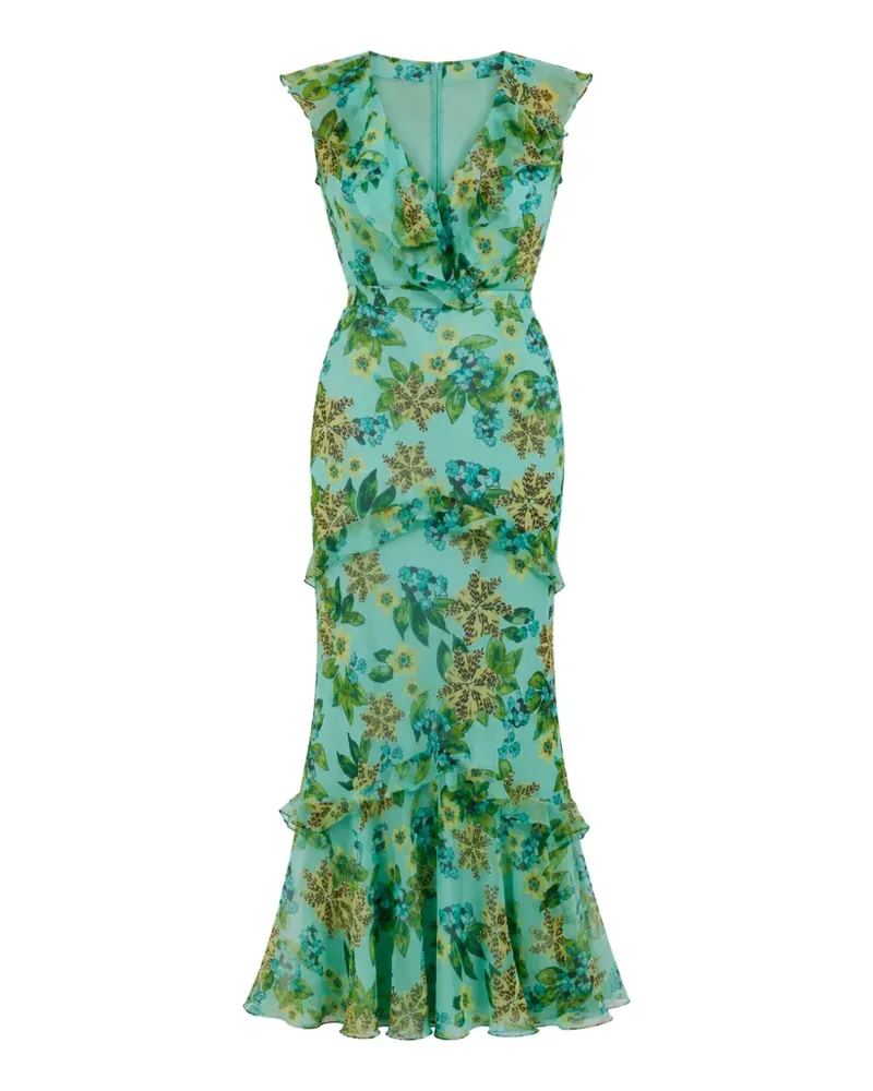 Saloni Gerüschtes Kleid mit Blumenprint - Grün Grün