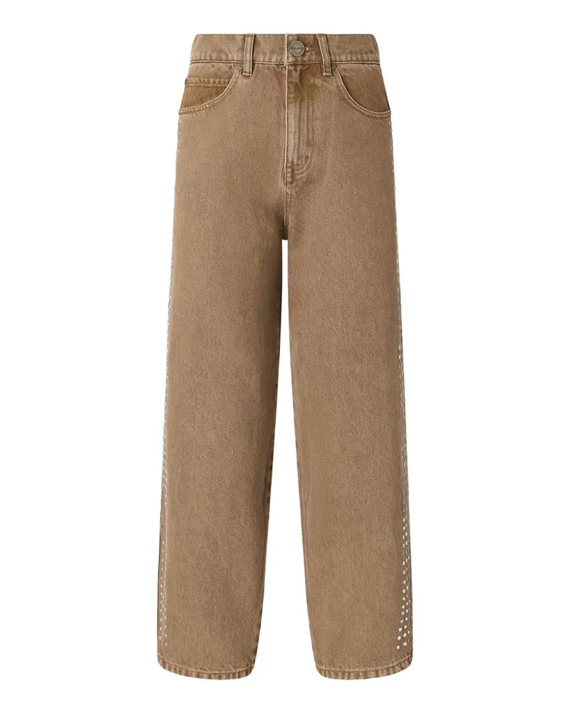 Pinko rhinestone-embellished embroidered-logo denim jeans - Nude Nude