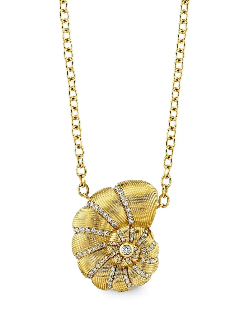 Sydney Evan 14kt Nautilus Shell Gelbgoldhalskette mit Diamanten Gold