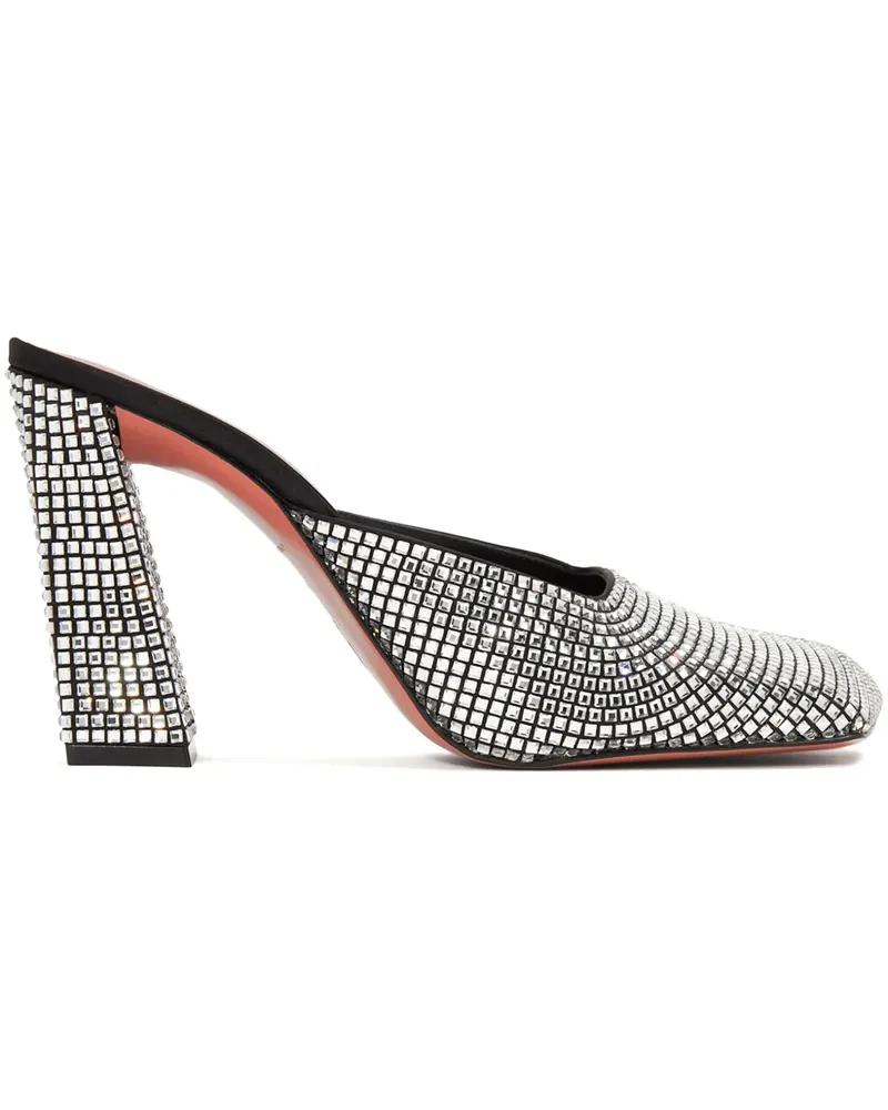 Amina Muaddi Charlotte Mules mit Kristallen 95mm - Silber Silber