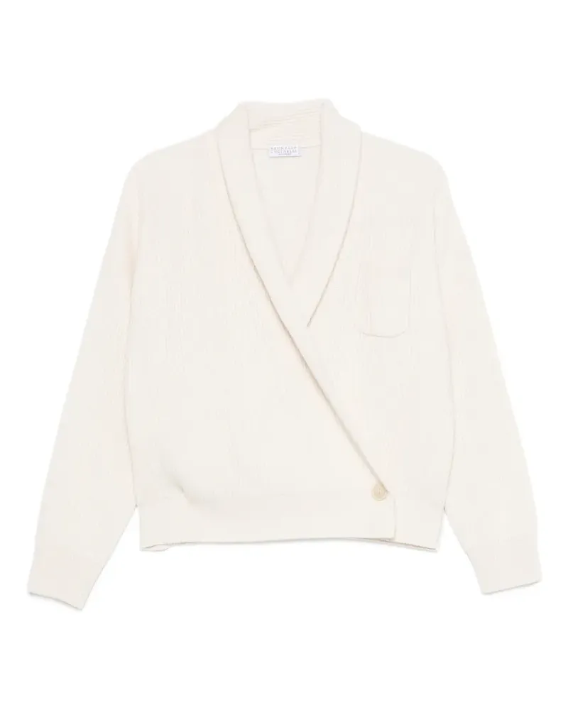 Brunello Cucinelli ribbed-knit wrap-style sweater - Weiß Weiß