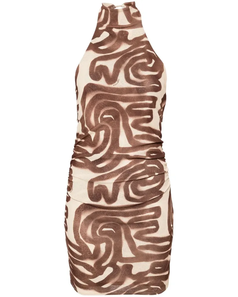 Nanushka Neckholder-Minikleid mit grafischem Print Nude