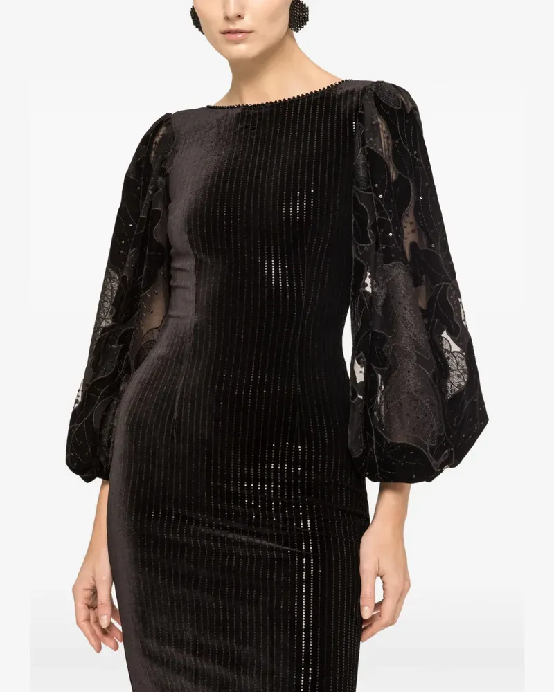 NISSA sequin-detailed velvet midi dress - Schwarz Schwarz