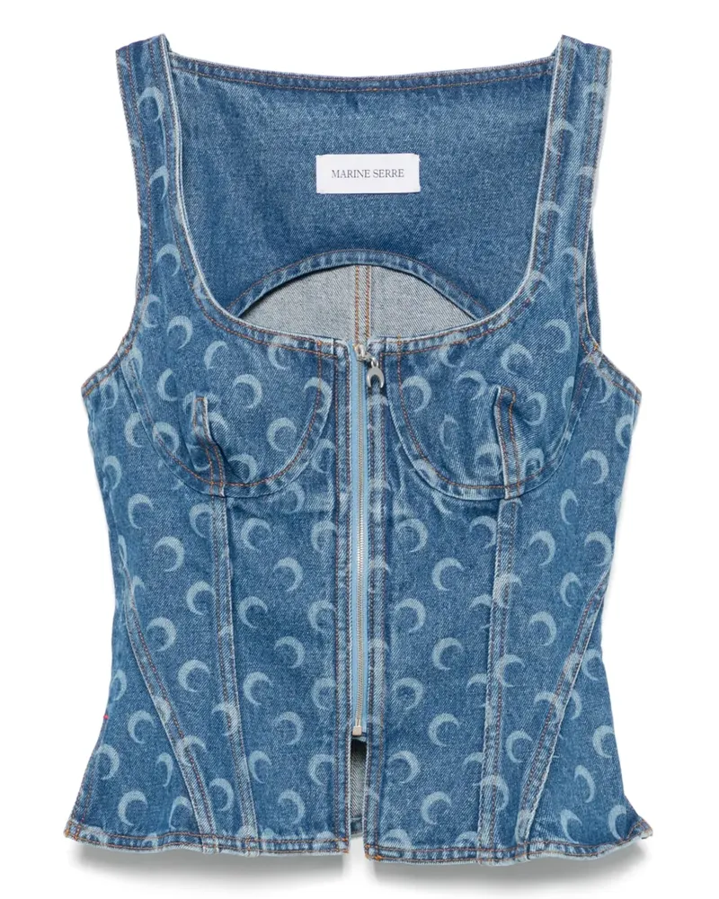 Marine Serre Moon Jeans-Bustier mit Laser-Cuts - Blau Blau