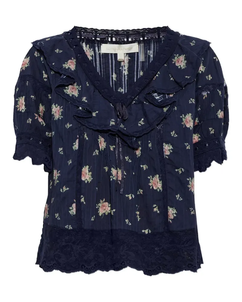 LoveShackFancy Romilly floral-print ruffled blouse - Blau Blau