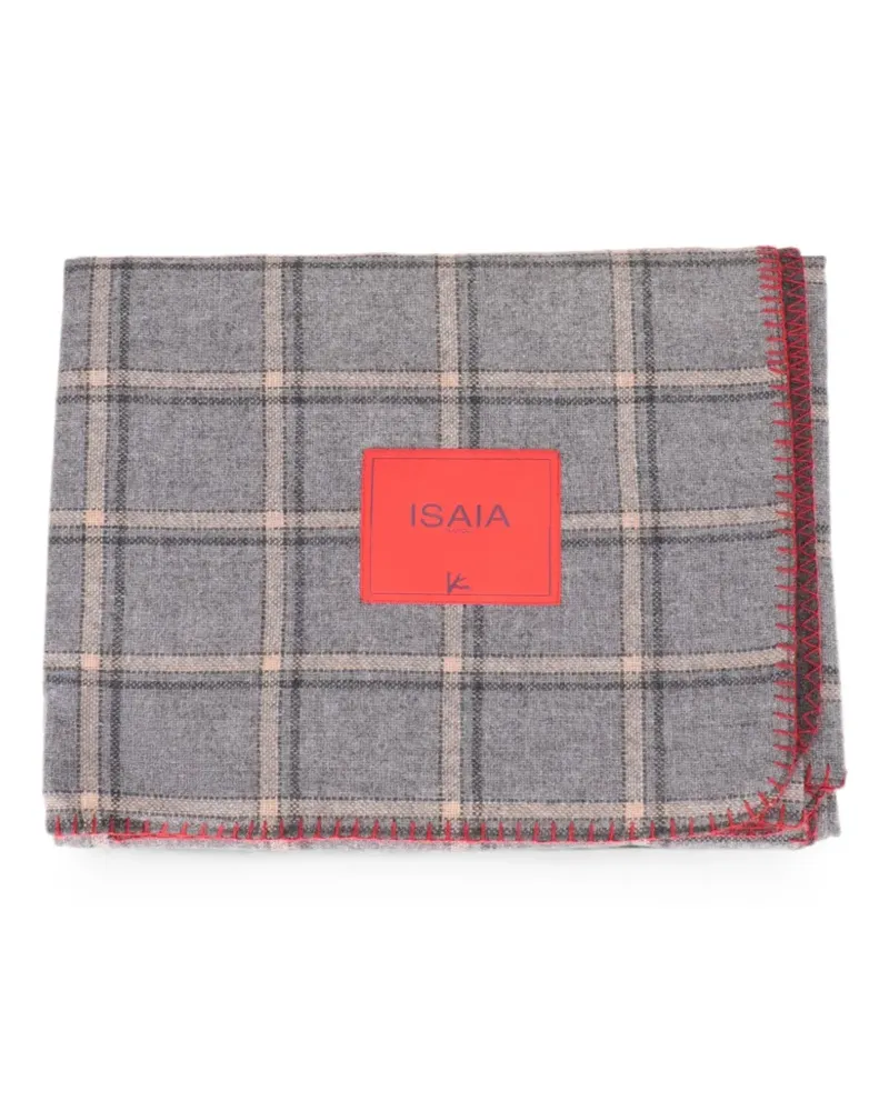 Isaia check-print whipstitch-trim blanket - Grau Grau
