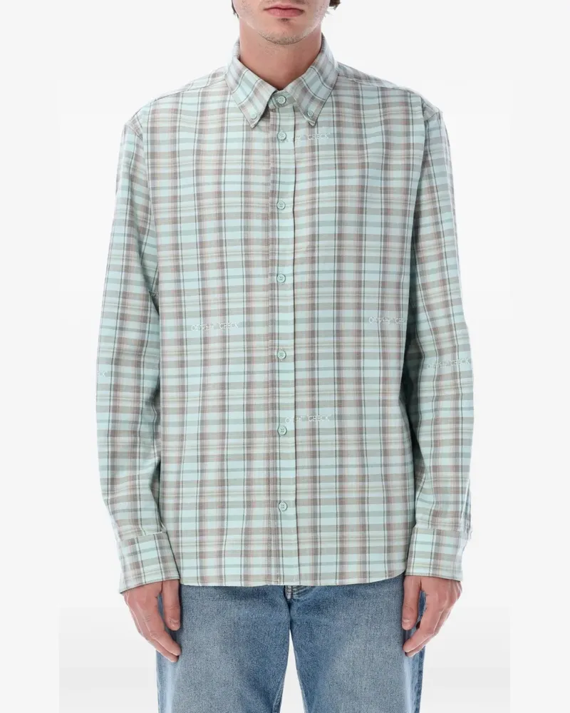 OFF-WHITE check-print logo-embroidered shirt - Grün Grün