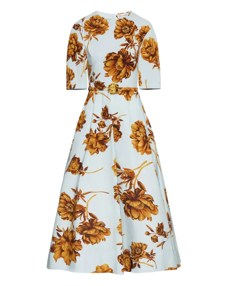 Oscar de la Renta Kleid mit Blumen-Print - Blau Blau