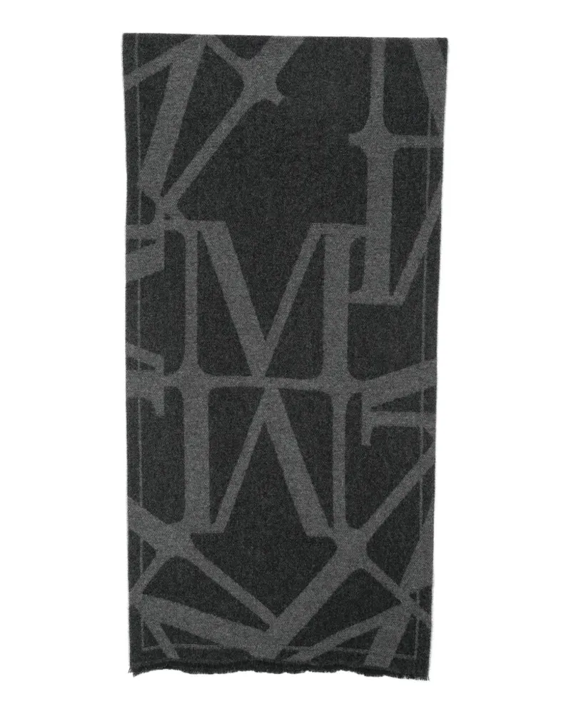 Marc O'Polo Ausgefranster Schal mit Intarsien-Logo - Schwarz Schwarz